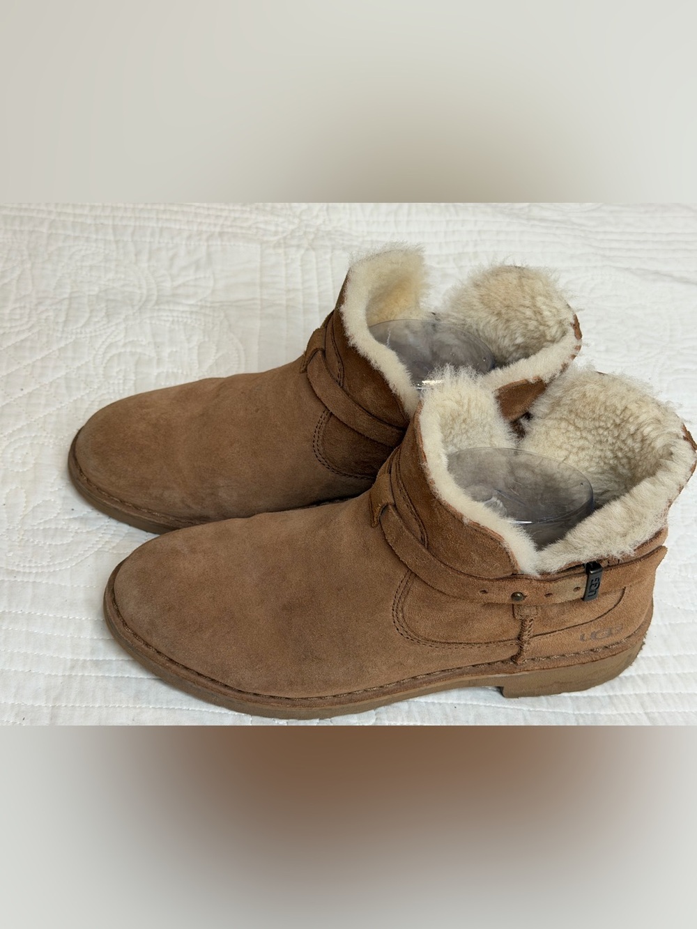 Suede Shearling-Lined Ankle Boots - Chestnut